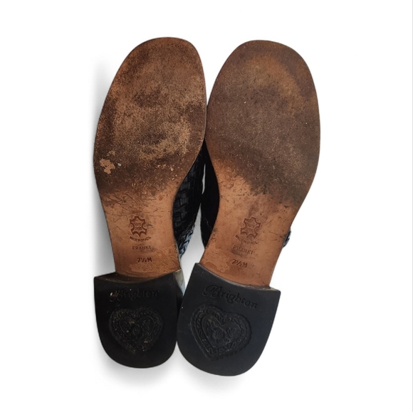 Brighton Vintage Franki Black Basket Weave Leather Heeled Clogs Mules Size 7.5 - Picture 6 of 10